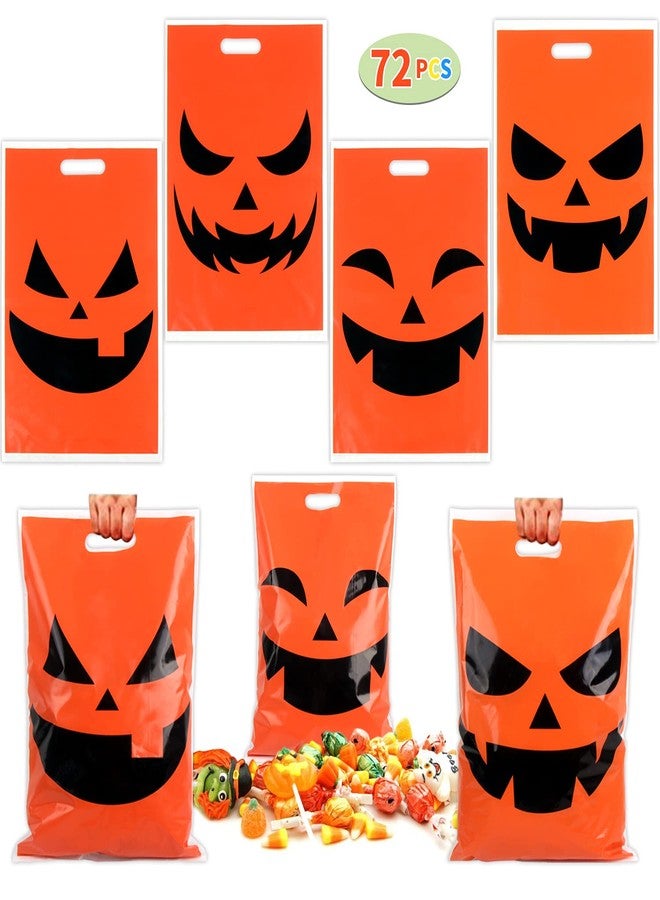 STEFORD 72PCS Large Halloween Pumpkin Face Trick or Treat Plastic Candy Bags,Jack-O-Lantern Halloween Goodie Bags Party Favors,11"x17" - Image 1
